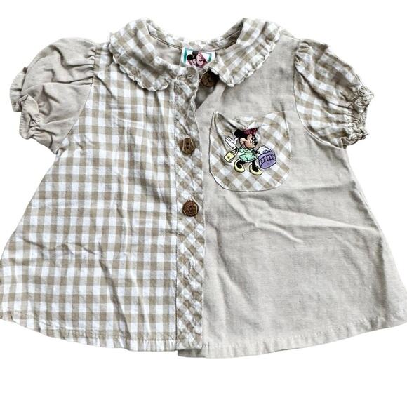 Vtg 1990s Disney Mickey’s Stuff Beige Plaid Minnie Mouse Button Down 12m - Picture 2 of 8